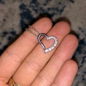 Silver heart pendant with gems on Tiffany chain
